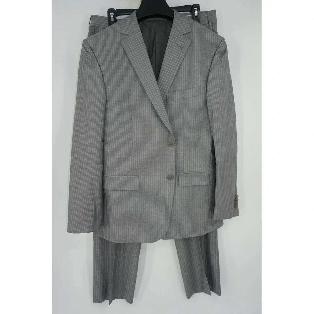 Z Zegna Suit Gray Striped Wool Silk 2 Piece Men's IT 50 Slim 40R US 35x31